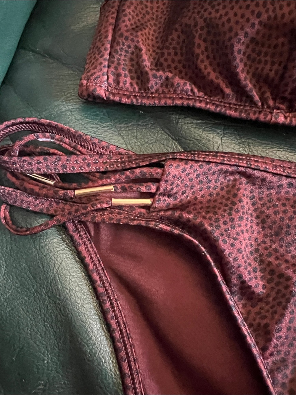 PINK Victoria's Secret Burgundy Strappy Two-Piece Bikini with Gold Accents - Picture 6 of 9